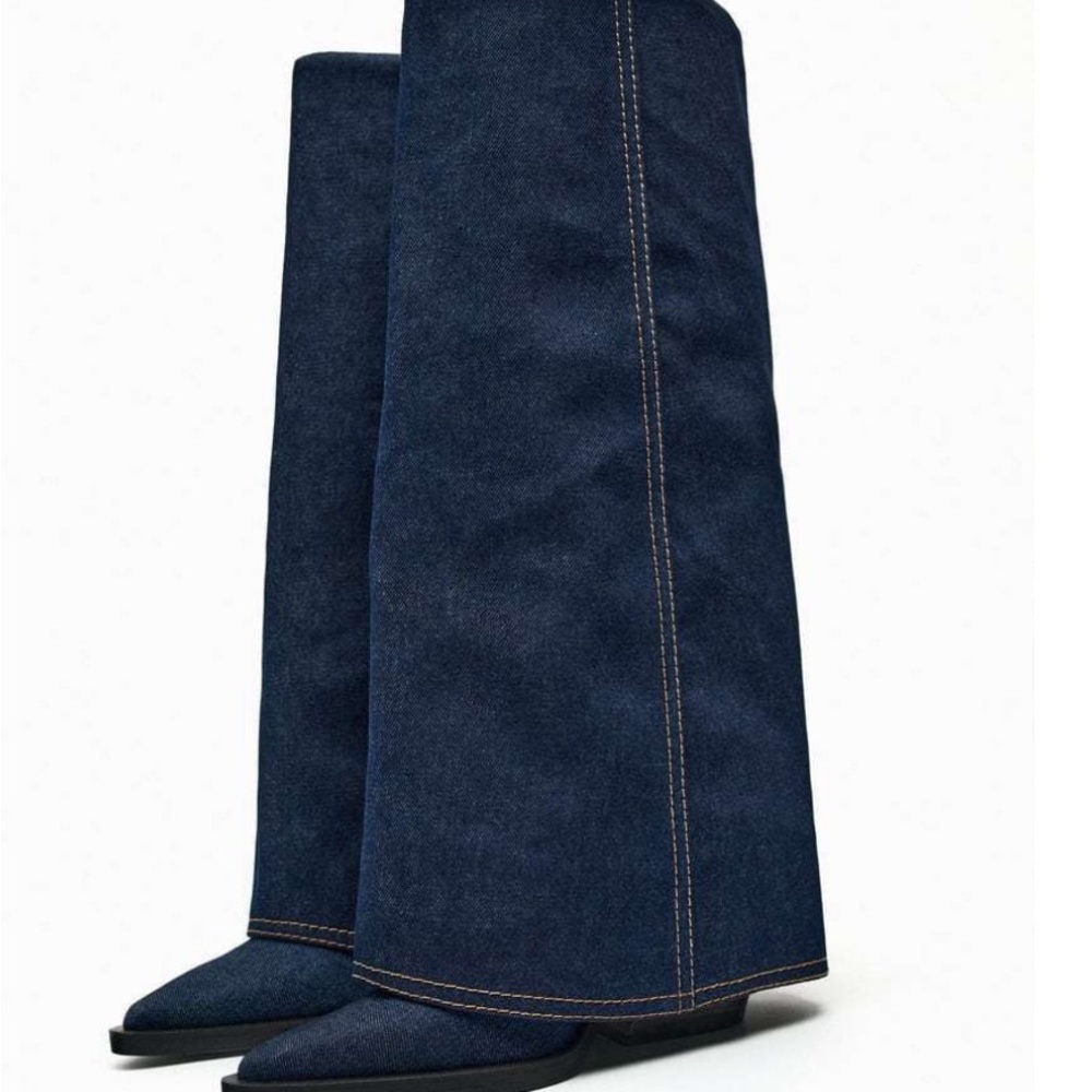 Zara Dark Blue Heeled Boots